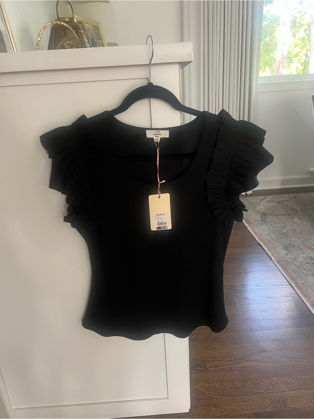 entro Black Ruffle Sleeve Scoop Neck Top